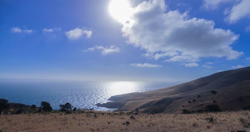 Scenic view of sea against blue sky