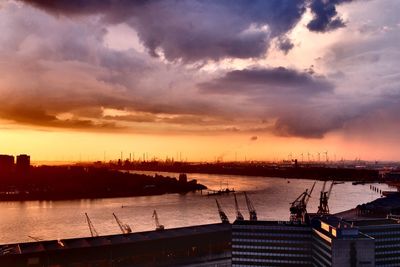 Scenic view of sea against dramatic sky