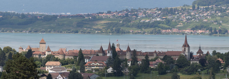 High angle view of buildings in city