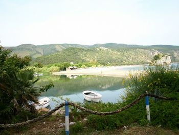 Scenic view of landscape with mountain range in background