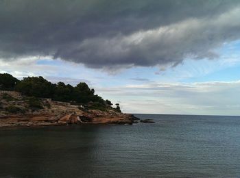 Scenic view of sea against cloudy sky