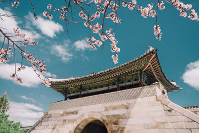 Low angle view of temple building against sky