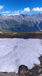 Scenic view of snowcapped mountains against sky