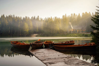 Wooden boats on a lake in durmitor montenegro