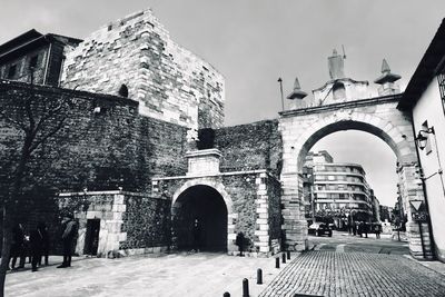 Low angle view of old building against sky