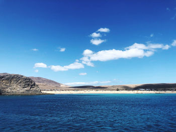 Scenic view of sea against blue sky