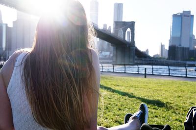 Rear view of woman in park