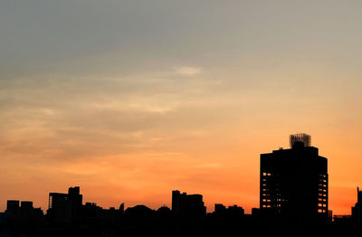 Silhouette buildings against sky during sunset