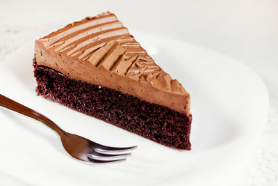Close-up of chocolate cake on plate