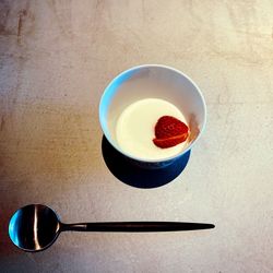 High angle view of breakfast on table