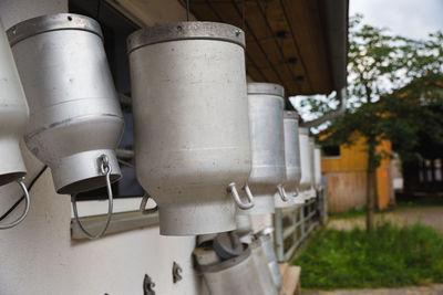 High angle view of pipes in building