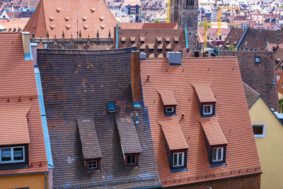 High angle view of buildings in city