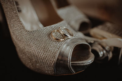 Close-up of shoes on black background