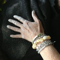 High angle view of woman with hands