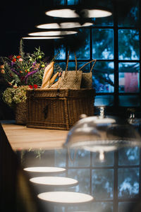 Table by glass window at home