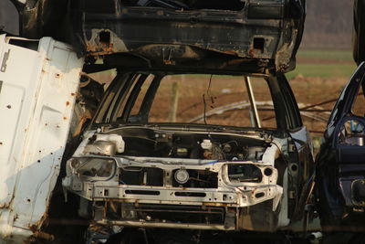 Close-up of abandoned car