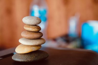 Close-up of stones on table