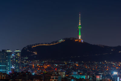 Illuminated buildings in city at night