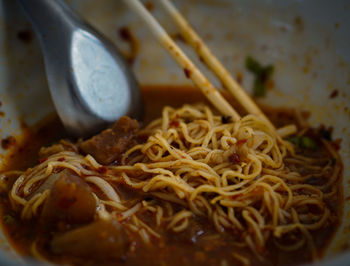 Close-up of noodles in bowl