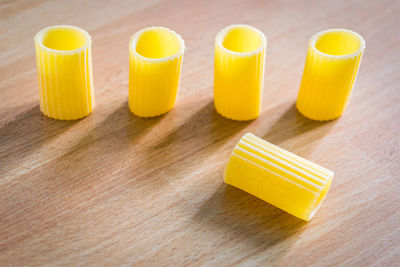 High angle view of yellow food on table