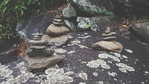 High angle view of stones on rock