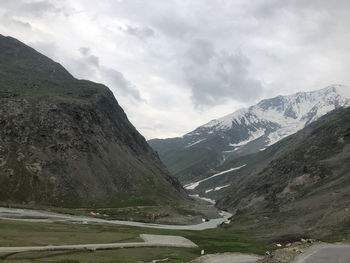 Mountain covered with snow capped. scenic view of mountains against sky, 