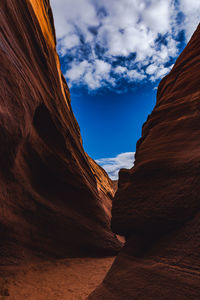 Low angle view of rock formations against sky