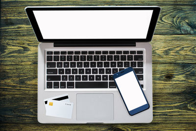 Low angle view of laptop on table