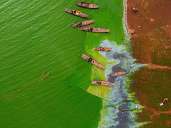 High angle view of boats in sea