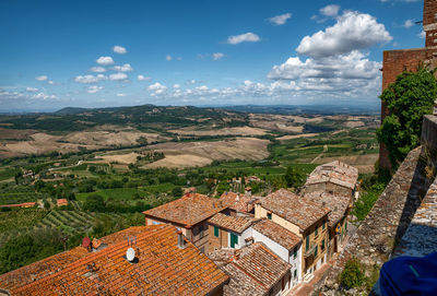 High angle view of townscape against sky