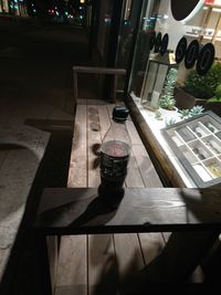 Low angle view of beer bottles on table