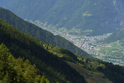 High angle view of land and mountains