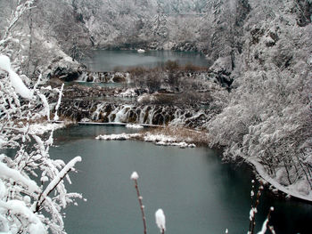 Scenic view of frozen lake during winter