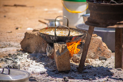 View of food on barbecue grill