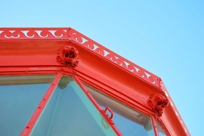 Low angle view of lighthouse against clear blue sky