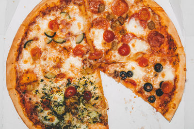 Close-up of pizza on table