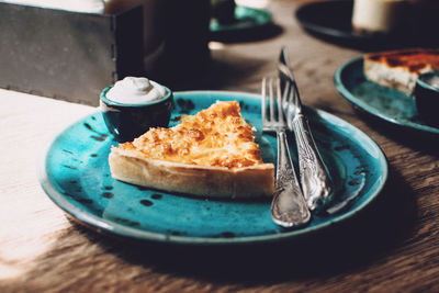 Close-up of breakfast served on table