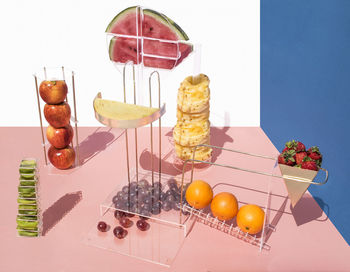 High angle view of fruits on table