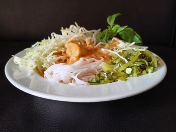 High angle view of meal served on table