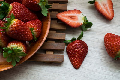 Close-up of strawberries on table