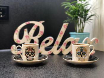 Close-up of coffee served on table