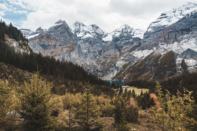 Scenic view of snowcapped mountains against sky