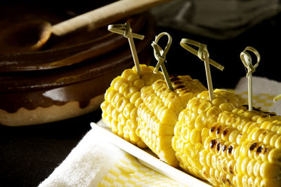 Close-up of roasted corns