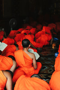 Rear view of monks