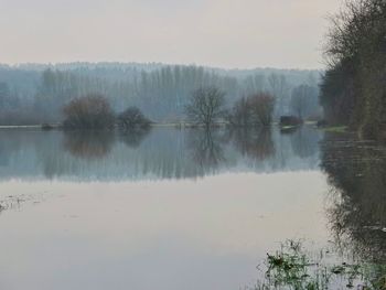 Scenic view of lake against clear sky