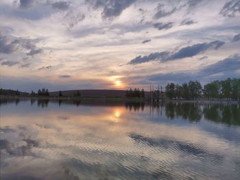 Scenic view of lake against sky during sunset