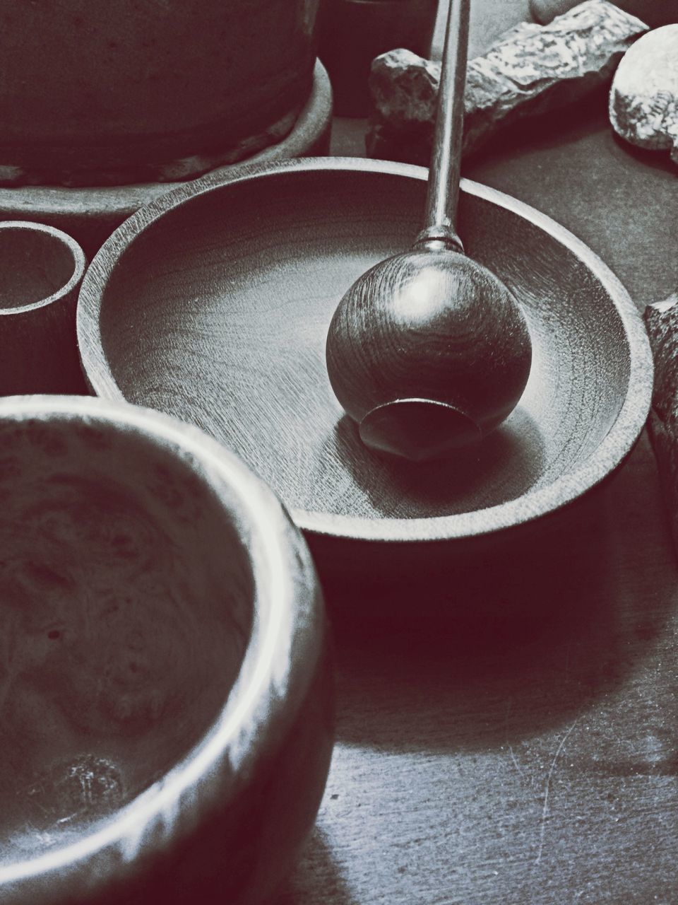 indoors, food and drink, still life, table, high angle view, spoon, close-up, bowl, food, container, metal, drink, freshness, healthy eating, coffee cup, no people, refreshment, plate, cup, coffee - drink