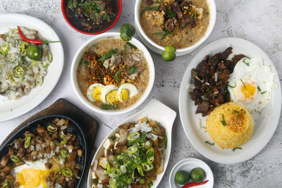 High angle view of food on table