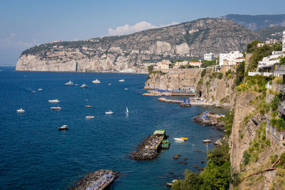 High angle view of boats on sea at sorrento