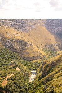 High angle view of land against sky